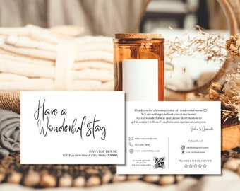 Plantilla de tarjeta de bienvenida de Airbnb: Tarjeta de agradecimiento personalizable para el anfitrión (12,7 x 8,9 cm) (Descarga digital)