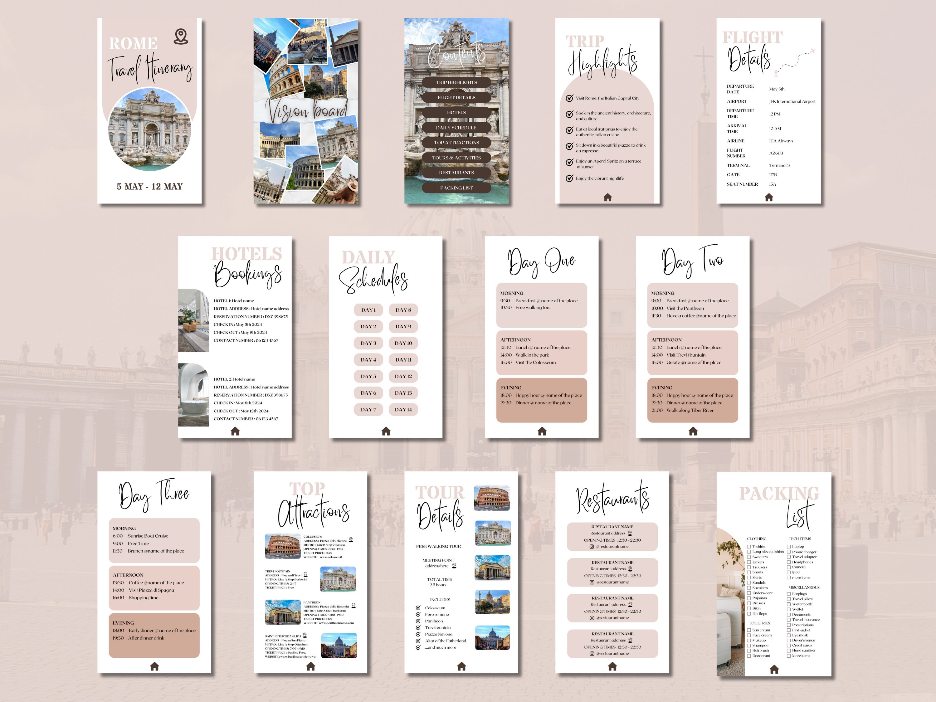 Travel Itinerary Template - Mobile Itinerary - Editable Travel Planner ...