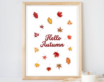 Impresión de "Hola Hojas de Otoño": Decoración otoñal para el hogar (Descarga digital)
