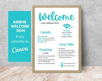 Plantilla de bienvenida de Airbnb: Normas de la casa, wifi (rellenable y editable)
