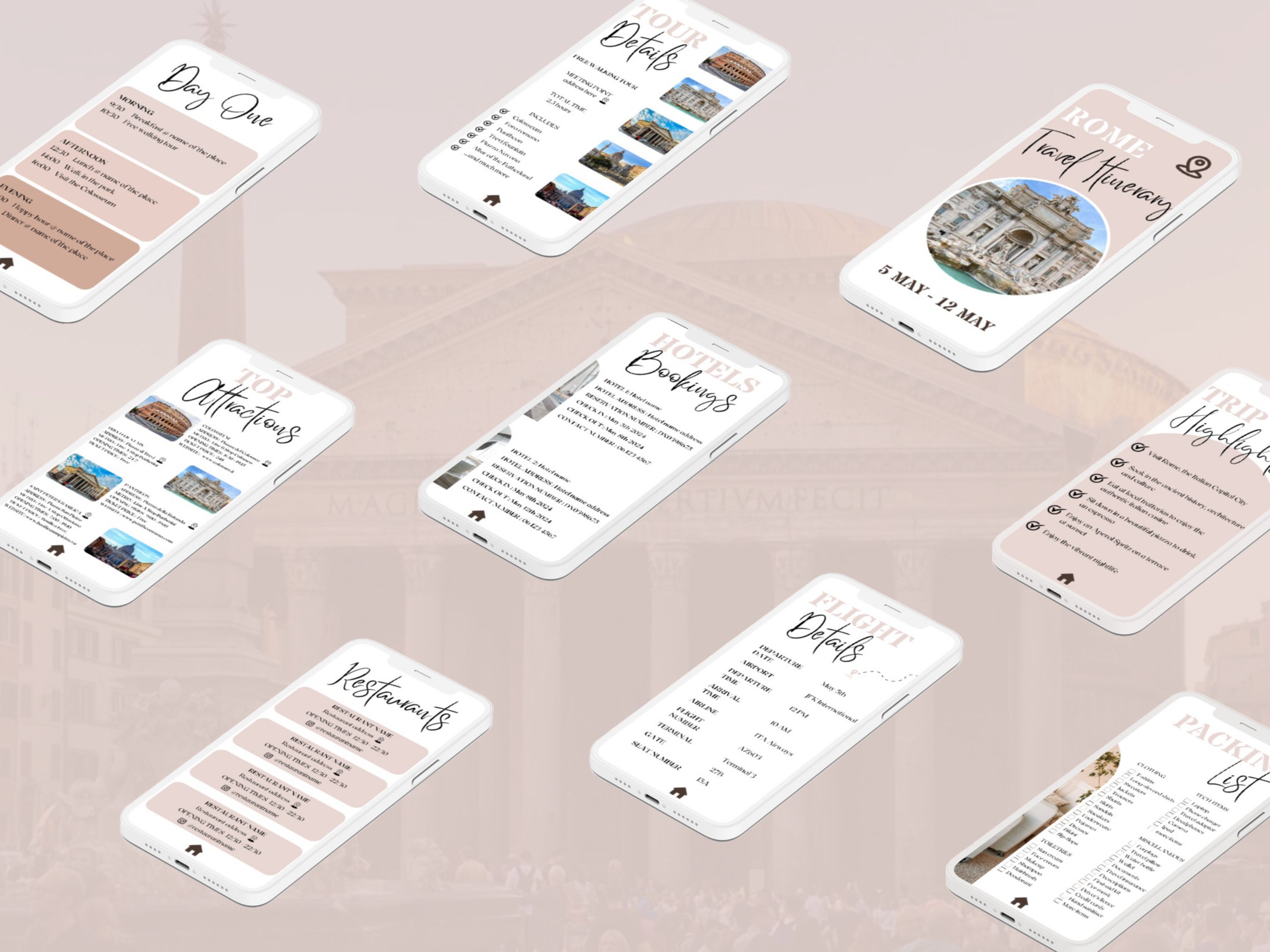Travel Itinerary Template - Mobile Itinerary - Editable Travel Planner ...