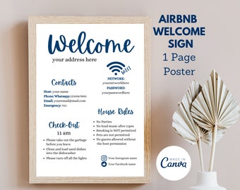 Cartel de bienvenida de Airbnb: Normas de la casa y wifi (plantilla editable)