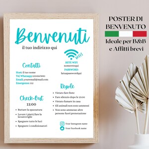 Poster di Benvenuto Airbnb, Guida di Benvenuto, Poster Modificabile, Regole della Casa + Wi-Fi + instrukcje dla wymeldowania