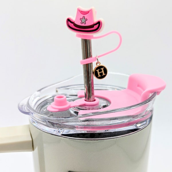 Personalized Initial Cowgirl Hat Stanley Straw Topper Cover Supply Stanley Straw Charm Western Themed Topper Drink Cup Cover Tumbler Straw