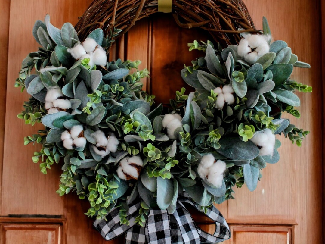 Lamb Ear Wreath for Front Door Eucalyptus Year Round Wreath Farmhouse ...
