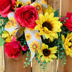 Sunflower Door Wreath Summer Front Door Hanger Red Rose Porch Decor ...
