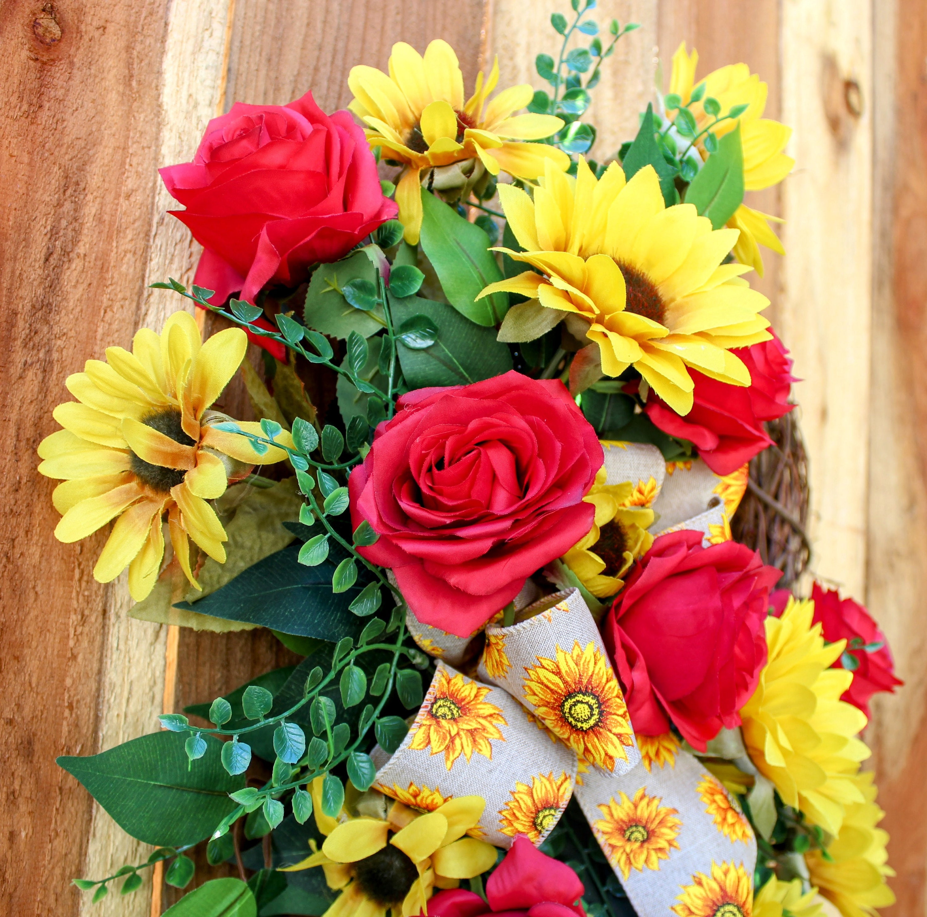 Sunflower Door Wreath Summer Front Door Hanger Red Rose Porch Decor ...
