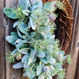 Winter Lambs Ear Wreath for Front Door Christmas Wreath Frosty Porch ...