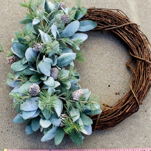 Winter Lambs Ear Wreath for Front Door Christmas Wreath Frosty Porch ...