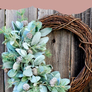 Winter Lambs Ear Wreath for Front Door Christmas Wreath Frosty Porch ...