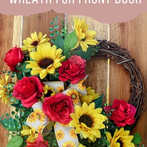 Sunflower Door Wreath Summer Front Door Hanger Red Rose Porch Decor ...