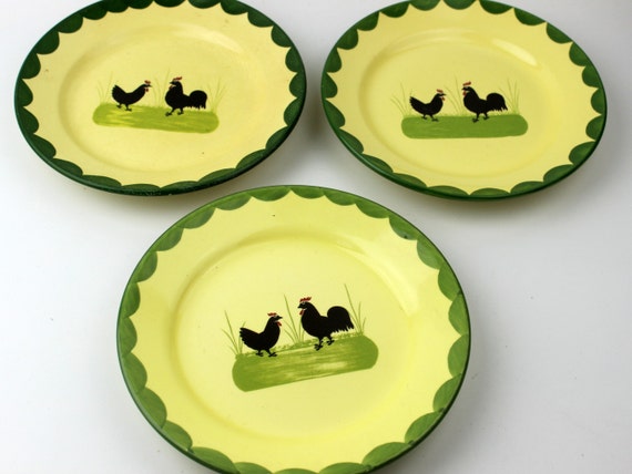 Zeller Keramik Hahn und Henne Speiseteller Teller Plate ca 24,5 cm Ø
