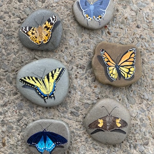 Butterfly Painted Rock; Garden Decor; Home Decor; Garden Rocks; Monarch; Eastern Tiger; Pipevine Swallowtail; Gray Hair Streak; Cute;