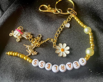 FEARLESS ビーズキーホルダー：ゴールドデイジー、プリンセスコアバッグチャーム