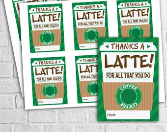 INSTANT DOWNLOAD - Thanks a Latte! Green Thanksgiving Gift Tags