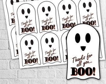 INSTANT DOWNLOAD - Thanks for all you BOO! Ghost Halloween Gift Tag
