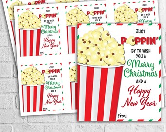 INSTANT DOWNLOAD - Just Poppin' By - Popcorn Christmas Gift Tags