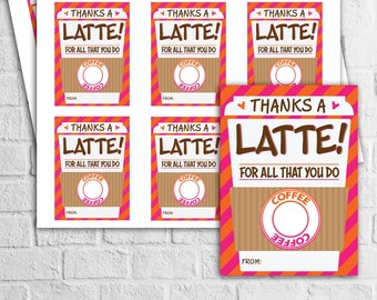 INSTANT DOWNLOAD - Thanks a Latte! Orange & Pink Gift Tags