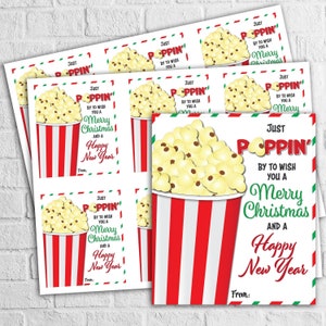 INSTANT DOWNLOAD - Just Poppin' By - Popcorn Christmas Gift Tags