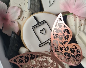 Butterfly and flowers, smash heart cakesicle chocolate birthday treat box!