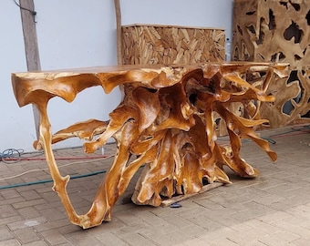 Natural Leaves Finishing Teak Root Console Table - Teak Root Console Table - Teak console table - Teak Entry Way Console