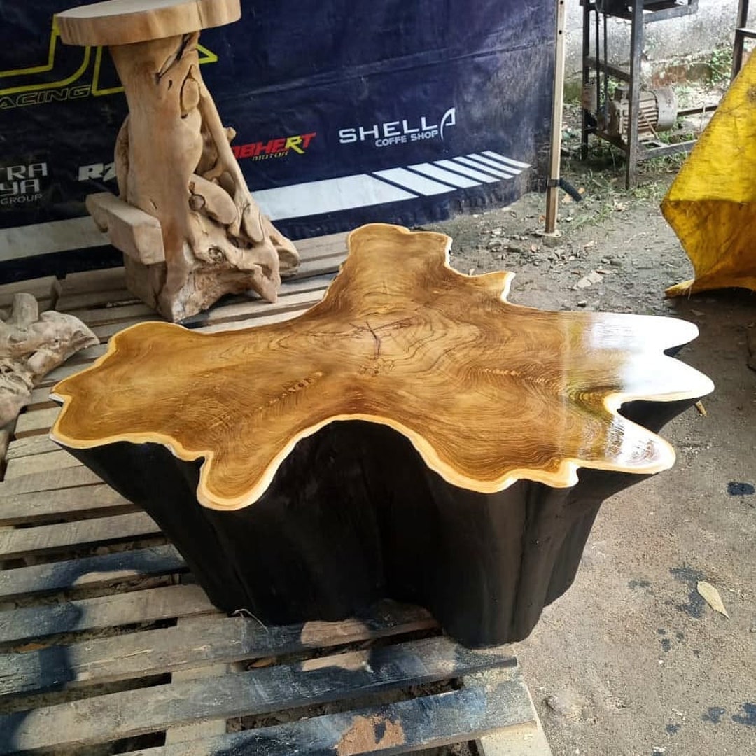 BLACK ELEGANT Teak Star Coffee Table - Teak Stump Coffee Table