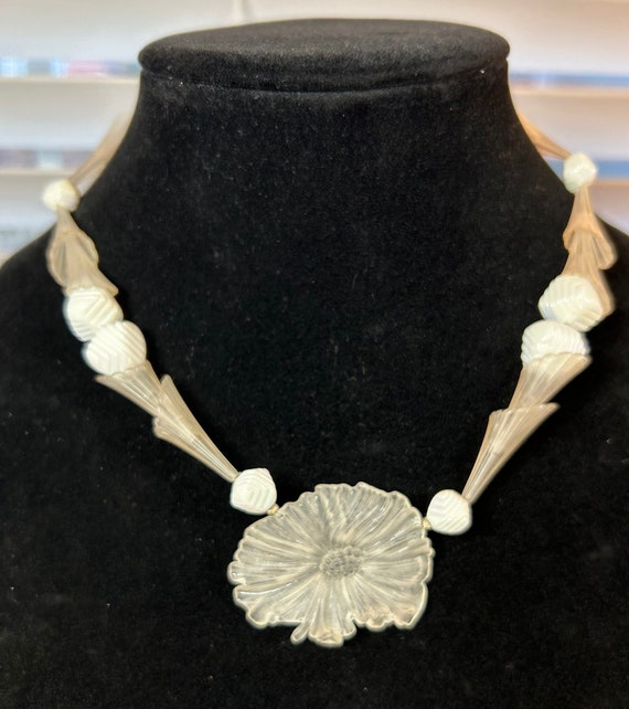 Unusual Vintage Molded Acrylic Flower Necklace