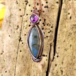 Labradorite Pendant, Amethyst, Copper Jewelry, Unique Gifts, Blue Flash, Crystal Jewelry, Witchy Gifts, Crystals, Fantasy Inspired