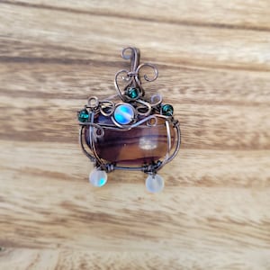 Fluorite Cauldron Pendant | Halloween | Spooky Season | Copper Wire Pendants | Witchy Gifts | Purple Fluorite