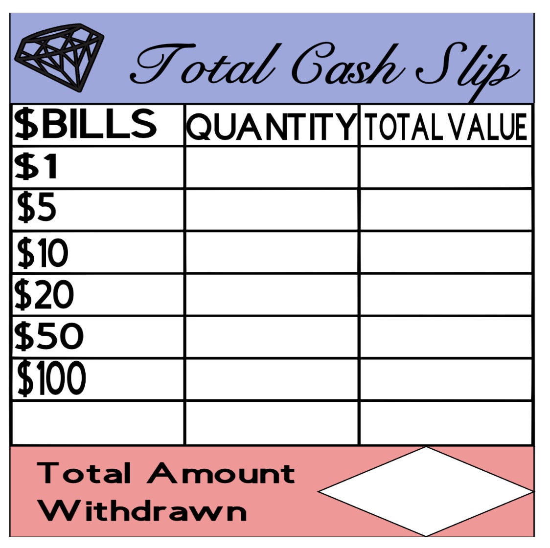 PRINTABLE Bank Cash Slip for Budgeting | Etsy Australia