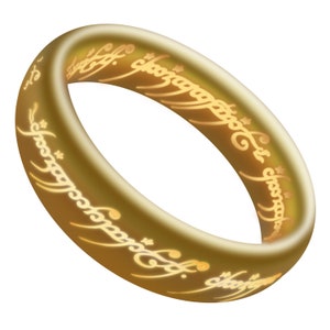May include: A gold ring with an inscription in an ancient language. The inscription is glowing with a warm light.