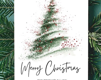 Kerstkaart | Bewerkbare kerstsjabloon (digitale download), aquarel kerstboomkaart