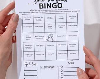 Vind het gastbingospel | Icebreaker voor kantoorfeesten | Leuke afdrukbare activiteit voor volwassenen | Bewerkbare canvassjabloon | Direct downloaden