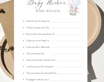 Kaartje met babywensen | Babyshoweractiviteit | Gepersonaliseerde babywensen aandenken | Afdrukbare en digitaal bewerkbare canvassjabloon