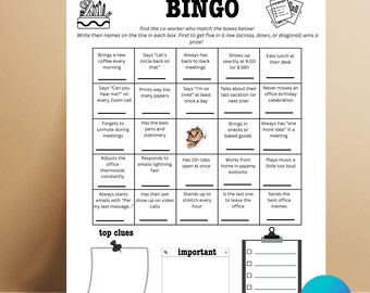 Bingospel collega | Bingo op kantoor| Grappige bingo op kantoor, ijsbreker | Afdrukbare teambuildinggame | Bewerkbaar in canvas