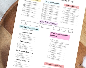 Checklist takenlijst voor kinderen afdrukbaar | Dagelijkse taken voor kinderen Ochtend Middag Avond | Aangepaste takenlijst voor kinderen| Digitaal takenoverzicht