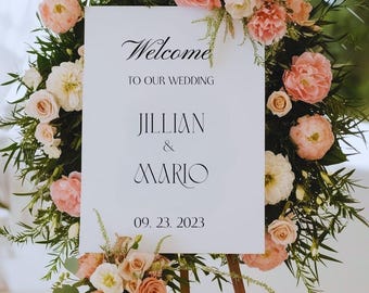 Welkomstbordje voor elegante bruiloft: bewerkbare canvassjabloon (digitale download)