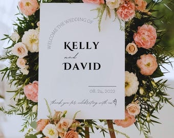 Sjabloon boogvormig welkomstbord bruiloft: modern minimalistisch ontwerp (canva bewerkbaar, digitale download)