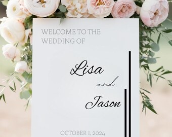 Modern welkomstbord bruiloft: minimalistisch gevoerd ontwerp (afdrukbare sjabloon)