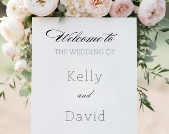 Welkomstbordje met elegante bloemenbruiloft: minimalistisch decor (afdrukbare canvassjabloon)