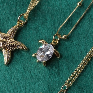 Sea Turtle Necklace, Sea Turtle Jewelry, 18k gold filled sea turtle charm with stone for sea lovers gift, animal lover necklace