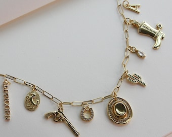 Coastal Cowgirl Charm Necklace, Gold Filled Western Jewelry