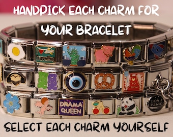 Customizable Italian Charm Bracelet, Personalized Stainless Steel Enamel Bracelet