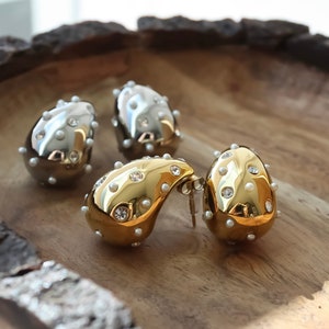 Gold Drop Earrings, Teardrop Earrings, Chunky Earrings, Dome Earrings, Statement Earrings, Bold Earrings, Galaxy Earrings