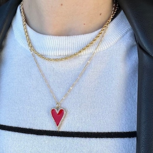 Red Heart Necklace, heart necklace, Dainty Heart Necklace, Gold Heart Necklace, Love Necklace, Gold Red Heart Necklace