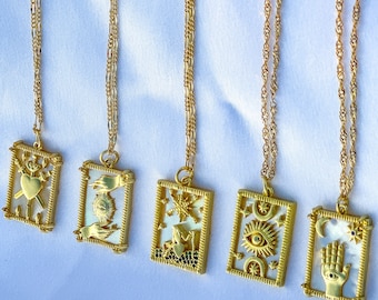 Collier tarot en or 18 carats, bijoux célestes, collier astrologie