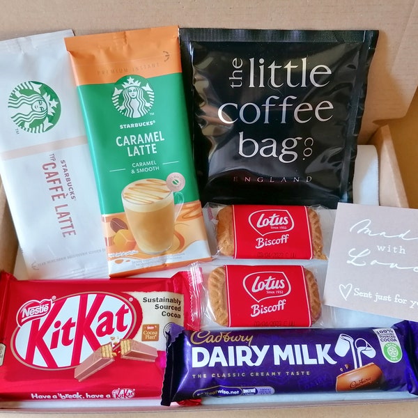 Meilleur cadeau boîte aux lettres pour amateurs de café et chocolat Starbucks - personnalisé | Coffret café | Cadbury et KitKat | Loftus | Cadeau attentionné