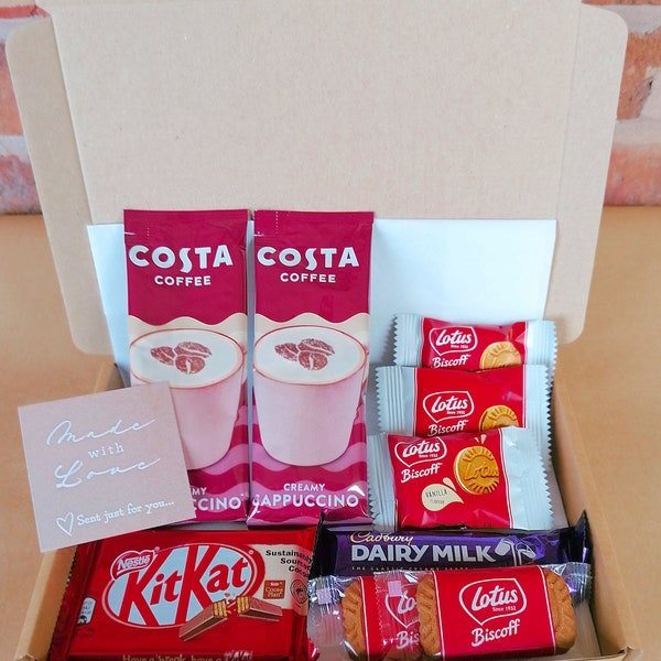 Coffret cadeau boîte aux lettres Costa Coffee - personnalisé | Cappuccino | Lotus Biscoff | KitKat | Lait laitier | Cadeau chocolat | Anniversaire | Portez-vous bien