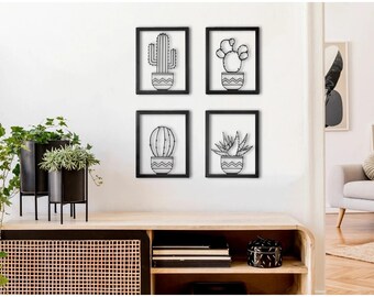 Cactus Metal Wall Art Set: Modern Indoor Outdoor Decor