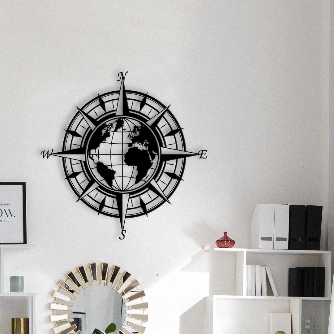 World Map Compass Metal Wall Art: Travel Decor - Etsy UK